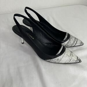 kurt Geiger Black White Pumps Pointed Toe Size 8-8.5 (39) Made in Italy Leather